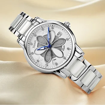 Naujas Šveicarija Nesun Moterų Laikrodžiai Prabangos Prekės Kvarco Žiūrėti Moterų Šešių lapų, žolės dizaino Laikrodis, Deimantai, Laikrodžiai N9065-3