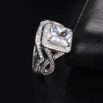 Mados 6ct Aikštėje Diamond vestuvių, Sužadėtuvių žiedai Set 2-in-1 Moterims Prabanga 10KT baltojo aukso žiedas Papuošalai Dovana anillos