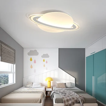 Vaikų kambario lempa paprasta modernus miegamojo lempa berniukas ir mergaitė studijų ultra-plonas elipsės formos animacinių filmų planetos led lubų šviestuvas