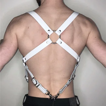 Lytis kostiumas vyrams Bdsm Bondage krūtinės Seksualus Vest Dirbtiniais Odos Diržas Tvirtinimo Punk Kūno Narve Vergas Korsetas Petnešos Balta