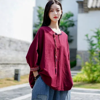 Kinų Stiliaus Drabužiai Moterims, Drabužiai 2021 Cheongsam Viršuje Kinijos Tradicinės Marškinėliai Palaidinė Medvilnės Hanfu Ponios Kinijos Viršūnių