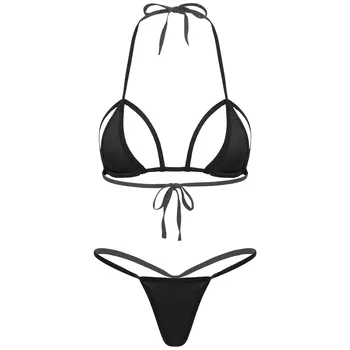 Moterų Sexy Mini Micro Thong Bikini Komplektas apatinis Trikotažas Išpjovą Puodelio Liemenėlė Mini G-String Thong Apatinės Kelnaitės Erotika Nustatyti moteriškas apatinis Trikotažas Naktį
