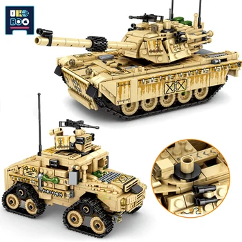 UKBOO 801Pcs Karinės M1A2 Abrams Pagrindinis Tankas Modelio Kūrimo Bloką Miesto Kareivio Ginklas WW2 Armijos Pav Plytos Vaikų Žaislai