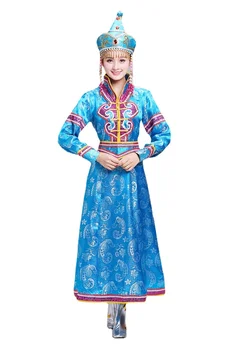 Moterų Tradicinis Mongolų Liaudies Stiliaus Šokių Drabužius Ilgai Veiklos Kostiumas Mongolija Drabužiai Vestuvinė Suknelė