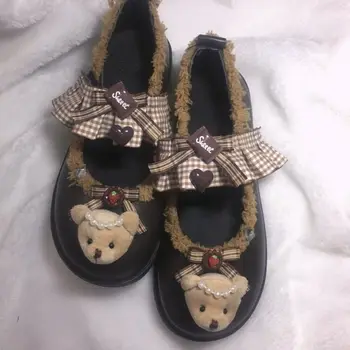 Lolita Japonijos studentų jk vienodą odos batus apvalios galvos Japonų minkštas sesuo batai, žieminiai batai, vilnos kawaii batai loli cos