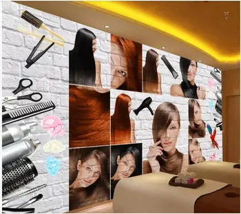 Pasirinktinius nuotraukų freskos 3d tapetai Mados sienos plytelių grožio šukuosena, plaukų salonas, kirpykla kambarį tapetai, sienų ir 3 d