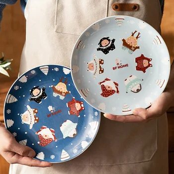 Keramikos Vakarienės Lėkštės, Vakarienė Plokštės Patiekalų, Porceliano Indai, Kalėdų Stalo Pusryčiai Plokštieji Keramikos patiekalas
