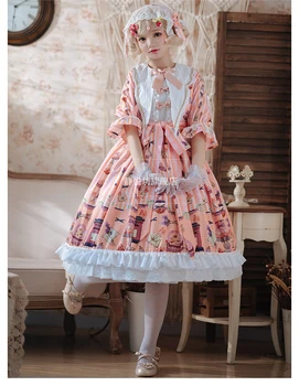 Saldus princesė lolita dress senovinių nėrinių bowknot sailor apykaklės spausdinti aukštos juosmens viktorijos suknelė kawaii girl gothic lolita biuras