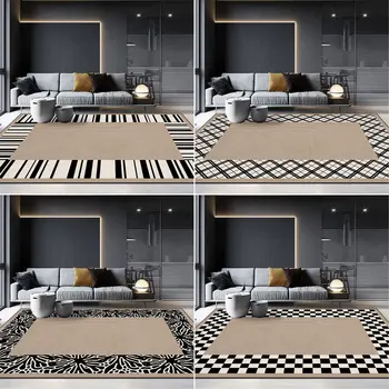 Madingų šiuolaikinių paprastų geometrinių rėmelis, juoda ir balta, ruda kambarį miegamojo lovos kiliminė danga, grindų kilimėlis