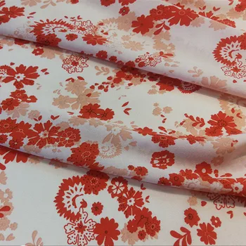 Raudona Gėlių Spalvingas Marškinėliai Suknelė, Medžiagos, Privačios Užsakymą Išspausdinti Krepo De Chine Audinio Vienam Metrui Siuvimo Minkštas Namų Tekstilės