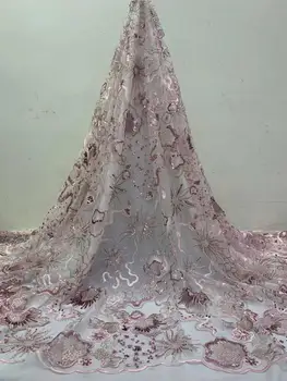 Blizgučiai karoliukai siuvinėjimo audinys high-end vakarinę suknelę/prom suknelė dizainas prancūzijos tinklelio nėriniai didmeninės vestuvių suknelė audinys