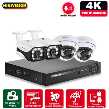 4CH 4K Ultra HD POE Tinklą, Vaizdo Apsaugos Sistemos 8MP H. 265+ NVR Su 25fps 8MP Neperpučiamas Garso IP Kameros CCTV Saugumo Rinkinys