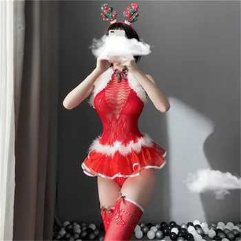 Raudona Kalėdų Princesė Cosplay Kostiumai, Seksualus Bodysuit Su Skara Pirštinės Gyvūnų Atidaryti Krūtinės Apranga Pagundai Anime Karšto Rinkinys