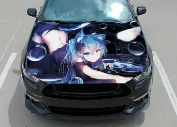 Automobilio kapoto Miku Neko, mėlyna catgirl, sexy anime, mergina, vinilo lipdukas, grafikos, sunkvežimių lipdukas, sunkvežimių grafika, variklio dangčio wrap lipdukas, f150