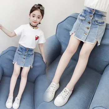 Mergaičių Šortai, Sijonai Korėjos Baby Girl Džinsai Trumpas Vasaros Mados Atsitiktinis Mygtukai Vaikams Džinsinio Audinio Kelnės Vaikams Drabužių 2-7 Metai