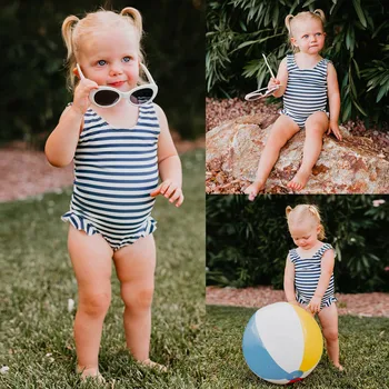 2021 Mielas kūdikis maudymosi kostiumėliai mergaitėms Mados Dryžuotas Spausdinti Vienas Gabalas Raukiniai maudymosi kostiumėlį, maudymosi Kostiumėliai, bambina Paplūdimio Apranga