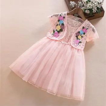 Europos ir Amerikos vaikų drabužiai 2020 metų vasaros naują stiliaus Rankovių mados gėlių siuvinėjimas dviejų dalių suknelė kūdikių mergaitės
