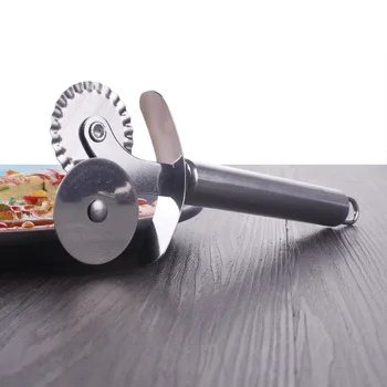 Patogu ir praktiška Pica cutter nerūdijančio plieno restoranas virtuvės įrankiai dvigubai roll pica, makaronai pjovimo peiliai