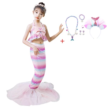 Mermaid Dress 2022 Naujas Vasaros Vaikų Plaukimo Šalies Cosplay Kostiumų Rinkiniai Mergaitėms Petnešos Backless + Slidinėti Princesė Suknelės
