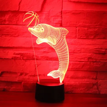 3D LED Nakties Šviesos Delfinų Kamuolys su 7 Spalvų Šviesos Namų Puošybai Lempos Nuostabi Vizualizacijos Optinė Iliuzija Nuostabus