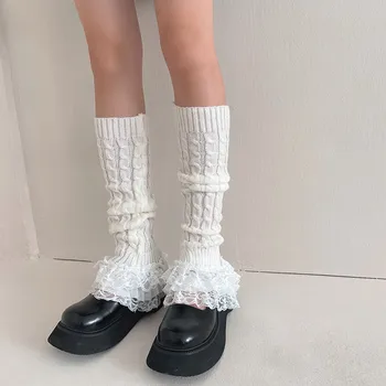 Multi-Layer Nėrinių Kojų Šilčiau Japonų Stiliaus Rudens Žiemos Twist Juostelės Megztos Ilgos Kojinės JK Grupavimas Kojinės Įkrovos Rankogaliai
