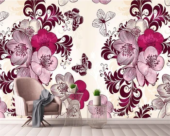 Beibehang Užsakymą tapetai Europos ranka-dažytos gėlės drugelis TV fono sienos kambarį miegamasis freskomis 3d tapetai