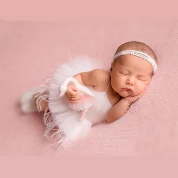 Naujagimio Fotografijos Rekvizitai Plunksnų Sijonas Drabužių Pearl Lankelis kūdikių Romper Baby Girl Foto Rekvizitai Priedai Šaudyti Drabužiai