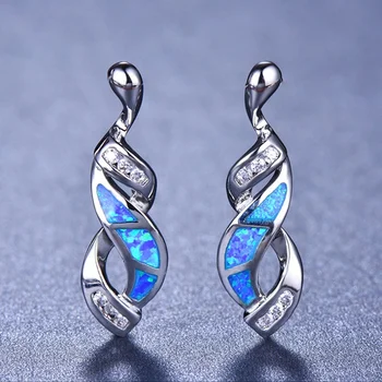 Išskirtinį Geometrinis Susuktos Spiralės Dizaino Inkrustacijos Blue Fire Opal Ir Kubinis Cirkonis Stud Auskarai Madingų Moterų Papuošalai