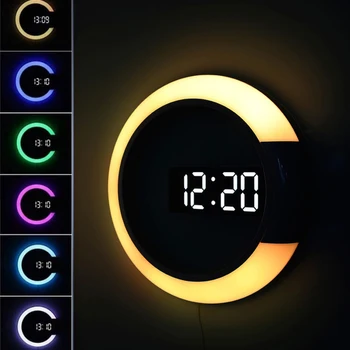 Sienos Lempa, Laikrodis, Naujas Termometras Nuotolinio Valdymo spalvotu LED Veidrodis Tuščiaviduriai Sieninis Laikrodis Žiedas Šviesos Termometras Skaitmeninis Laikrodis-Žadintuvas