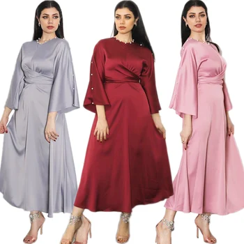 Eid Mubarek Abaja Dubajus Turkija Kaftan Satino Hijab Musulmonų Moterų Suknelė Įvyniojimas Maxi Suknelė Jilbab Indijos Islamo Drabužių Omanas Vestidos