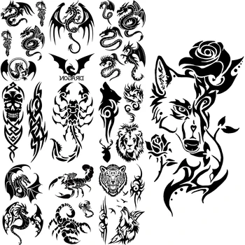 Black Rose Wolf Laikinos Tatuiruotės Moterys Vyrai Realus Dragon Totem Skorpionas, Liūtas Ir Tigras Netikrą Tatuiruotę Lipdukas Atgal Įstaiga Tatoos