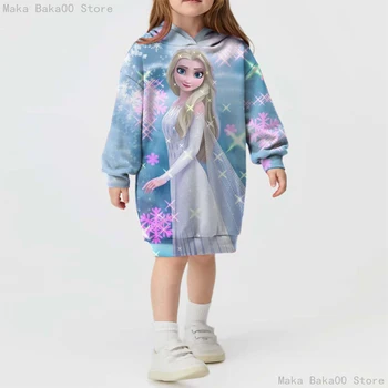 Naujas Pavasarį ir Rudenį Vaikų Dėvėti Hoodie Džemperis-Suknelė Spausdinti Disney Užšaldyti Merginos Laisvalaikio Sportinė Suknelė su Gobtuvu