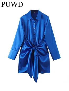 PUWD Moterų Mėlyna Ryšius Girly Atostogų Elegantiškas Saldus Grožio Gatvės Stiliaus Patogus Ir Laisvi Laisvalaikio 2022 Vasaros Moteriška Suknelė