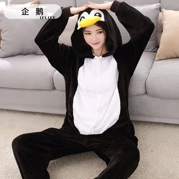 Juoda pingvinas Pajama Nustatyti Moterų ir Vyrų Lyties Suaugusių Gyvūnų Pijama Flanelė Onesie Cosplay Sleepwear Hoodie Atostogų Helovinas Kostiumas