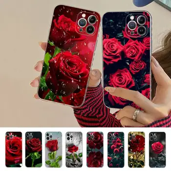 YNDFCNB Ryškiai Raudonos Rožės, Gėlės Telefono dėklas Skirtas iPhone 14 13 12 Mini Pro 11 XS Max X XR SE 6 7 8 Plius Minkštas Silikoninis Dangtelis