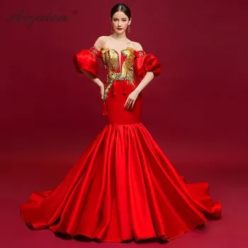 Mados Red No Peties Ilgai Cheongsam Suknelės Chinoise Undinė Etape Parodyti Suknelė Qi Pao Moterų Kinijos Vakarinę Suknelę Priimančiosios Qipao