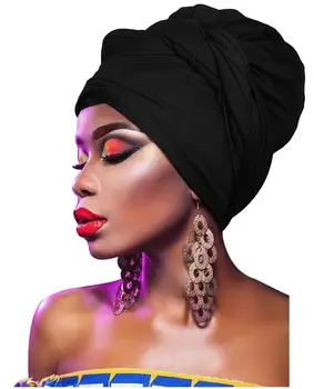 Juodasis Afrikos Moterų galvos Apdangalai Musulmonišką Hidžabą Jersey Minkštas Šalikas Strecth Skara Skarelė foulard femme musulman Lady Turbaną