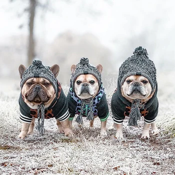 2021 žiemą šunelis skrybėlę prancūzų buldogas lauko šuo, šilta ir vėjo pet skrybėlę