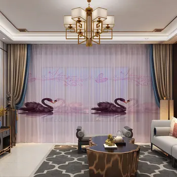 3D Skaitmeninės Spausdinamos Nuotraukos Tiulio Individualų Apmušalas Skydelis Vien Užuolaidų svetainė, Miegamasis Flamingo Swan Mėgėjams