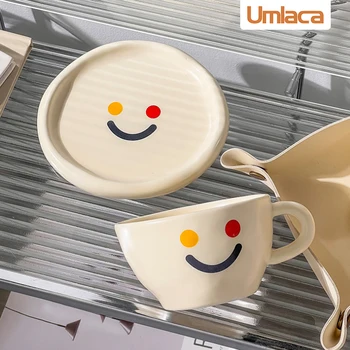 Šypsena Veide Keramikos Puodelis Su padėklu Lėkštė Ins Mielas Porceliano Rankomis Dažyti Puodelio Kavos Vaikas Virtuvės Pusryčiai Kūrybos Arbatos Puodelio