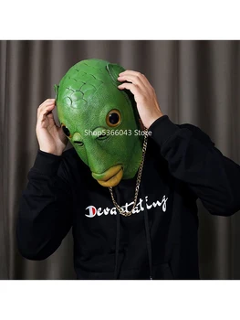Monster Mask Žalios Žuvies Galvos Kaukė Juokingas Žaislas Cosplay Kostiumų Unisex Galvos Apdangalai Svetimų Padaryti Halloween Carnival Šalies Aksesuarai Dovanos