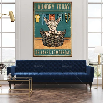 Šiandien katė skalbimo plakatas, retro stiliaus, juokingas kačiukas apdaila sienos namuose unikali dovana plakatas
