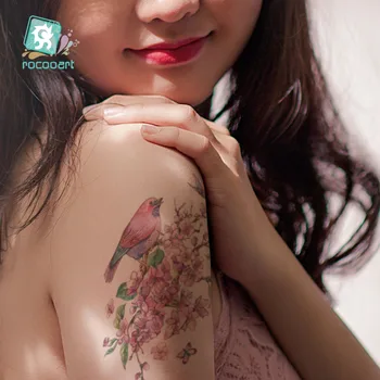 Rocooart Paukščių Laikina Tatuiruotė Lipdukai Mažų Gėlių Rankos Body Art Vandeniui tatuiruotės Paukščių Skristi Modelis Netikrą Tatuiruotę