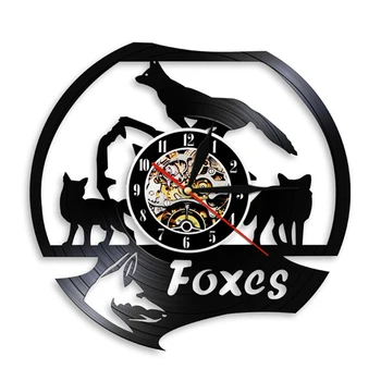 Laukinių Gyvūnų Fox Sieninis Laikrodis Modernaus Dizaino Rankų darbo Vinilo Įrašas Sieninis Laikrodis Lapės Šeimos 3D Sienos Laikrodžiai Darželio Sienų Dekoras