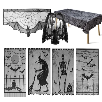 4 Stilius Helovinas Apdailos Siaubo Rekvizitai Haunted House Gotikos Juoda Nėrinių Spiderweb Lango Užuolaidų Audinys Cosplay Šalies Prekių