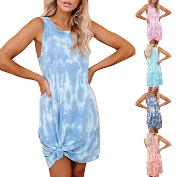 2021 Europos ir Amerikos tarpvalstybinių moteriški drabužiai tie dažai spausdinti prarasti vest suknelė moterims prarasti didelio dydžio suknelę