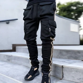 Rudenį Atsitiktinis Kelnės, vyriškos Mados Prekės ženklo Dydžio Tiesiai Atspindintis Multi-pocket darbo drabužiai, vyriški Bėgimo Sweatpants