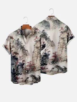 2021 vyrų atsitiktinis tendencija Kinijos rašalo stiliaus pavasarį ir vasarą marškiniai, trumparankoviai krūtinės kišenėje dizaino mados mygtukai 6