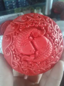 Išskirtinį Kinijos Tradicinės Technologijos Raudona Lacquerware Dvigubai Žuvų Laimingas Papuošalų Dėžutė