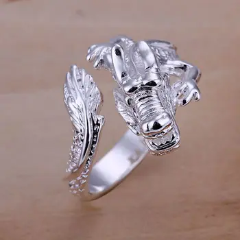 didmeninė bauda sidabro padengtą žiedas sidabro padengtą papuošalų mados dragon žiedai moterims/vyrams SR054